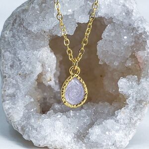 3/$20 14k Gold Lavender Glitter Resin Teardrop Handmade Charm Pendant Necklace